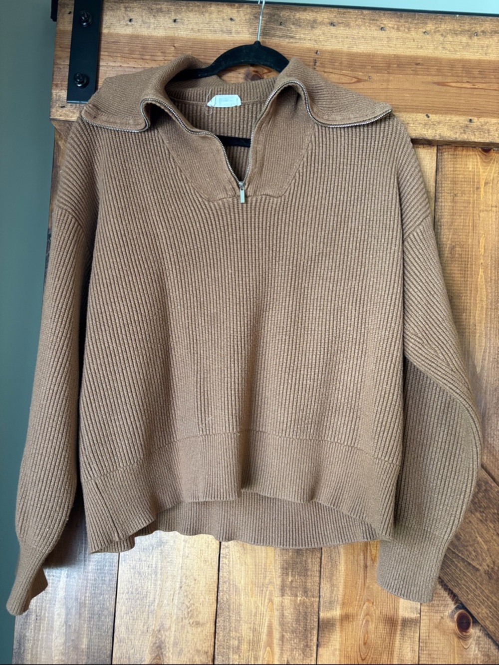 Maternity Ribbed Half-Zip Sweater in Warm Chestnut